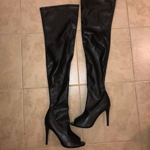 Thigh high peep toe boots